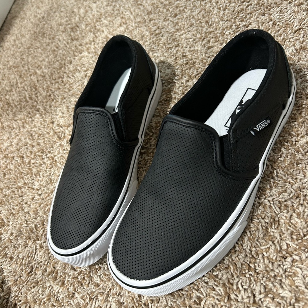 Vans Black Perforated Leather Slip-On Sneakers